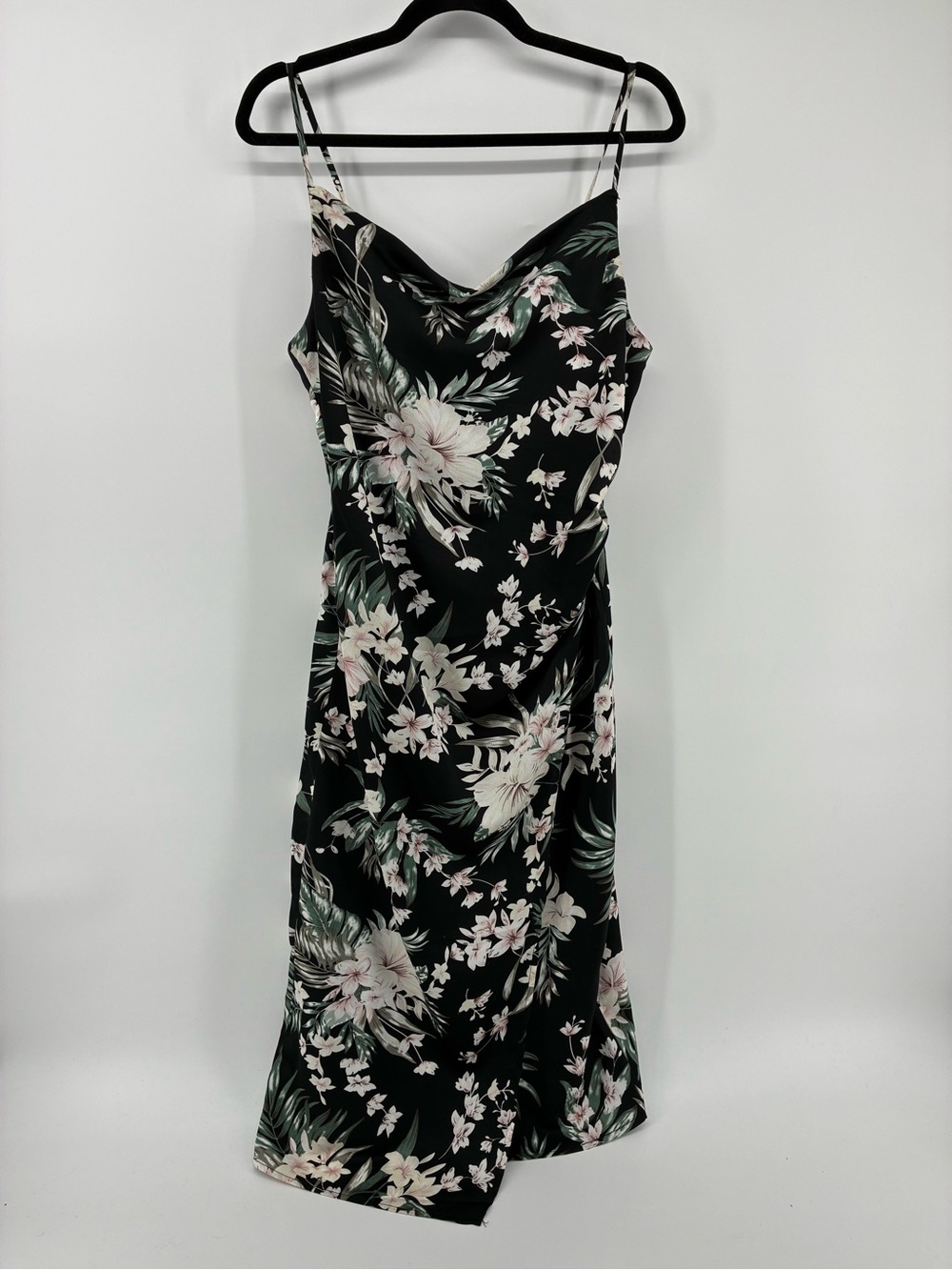 Kennedy Floral Slip Midi Dress in Black and Green